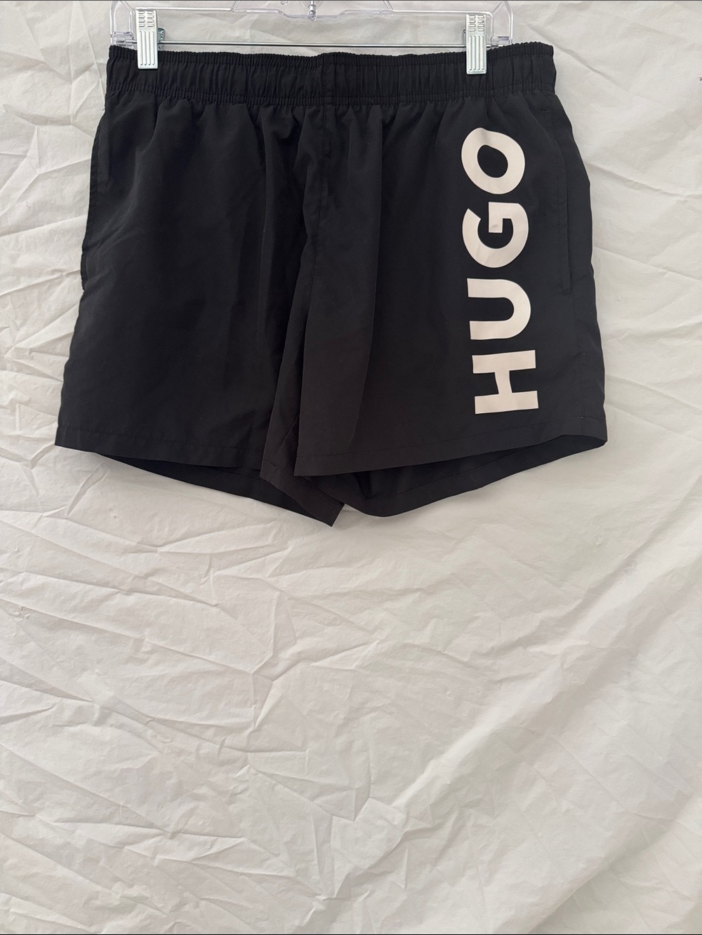 HUGO BOSS Abas Black Swim Trunks with White Logo
